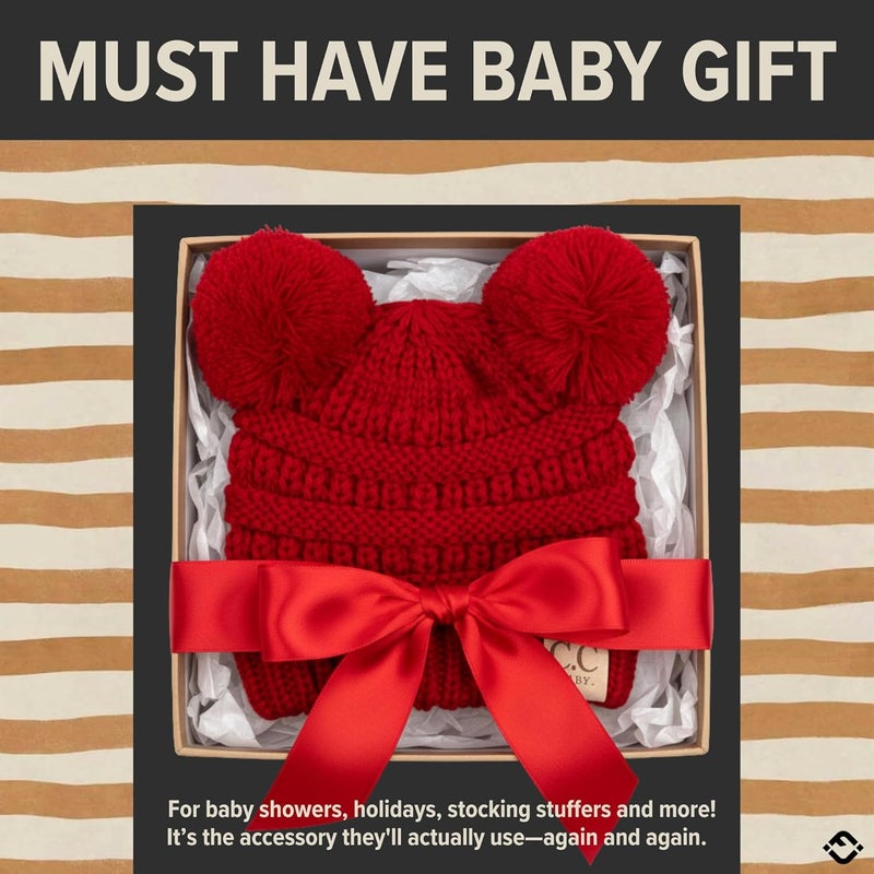 Funky Junque Double Pom Pom Baby Beanie – Newborn Girl Winter Hat 0–12 Months, Cute Cozy Knit Infant Beanies for Cold Weather - Image 4